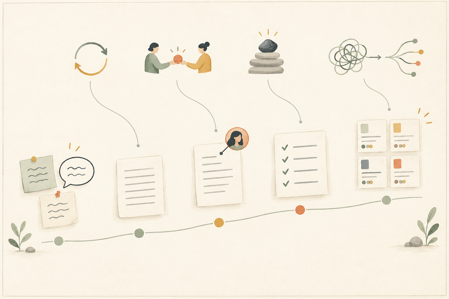 An escalation path moves from informal notes to a page, an owner, a checklist, and a structured collection, guided by four visual diagnostic factors.